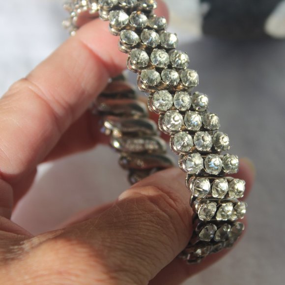 Expandable Stainless Steel Rhinestone Bracelet Vintage - Picture 3 of 5